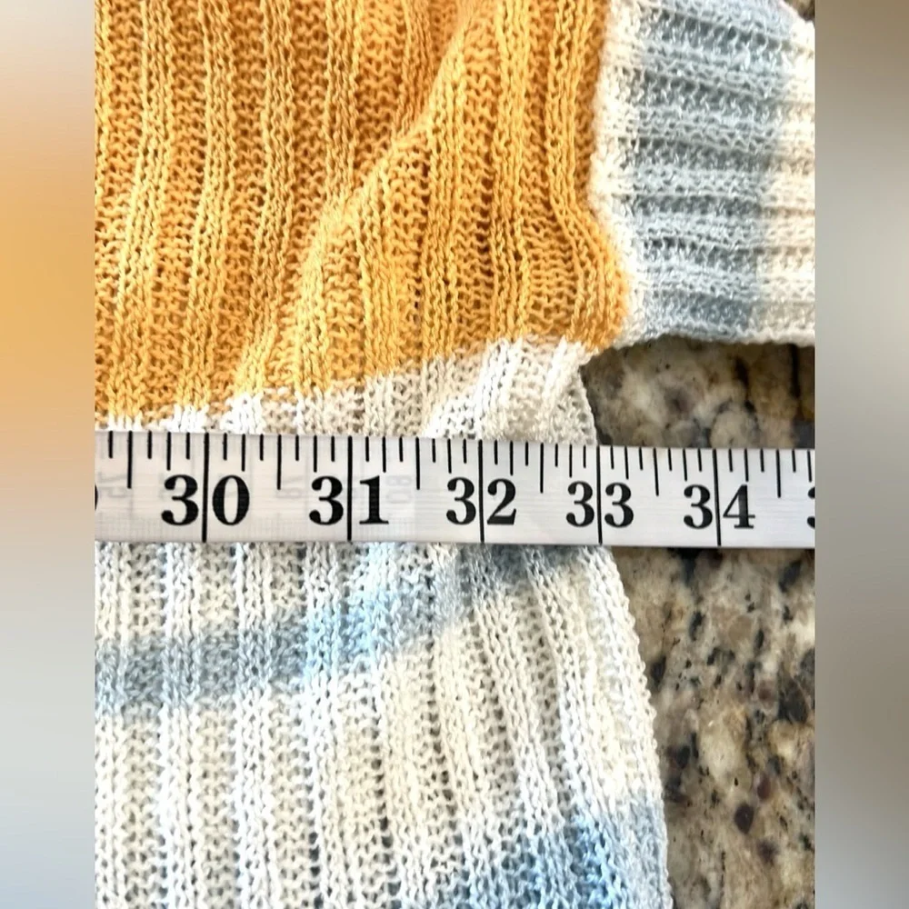 Anthro’s POL Sweaters Cable Knit Color Block,Sky Blue,Tangerine, Excellent Cond.